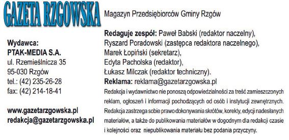 Gazeta Rzgowska PTAK MEDIA SA Ryszard Poradowski